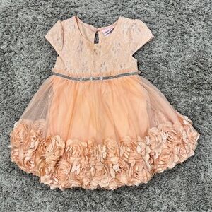 Little Me Peach Lace Dress with Silver Details